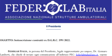 Campania: Sottoscrizione contratti ex D.G.R.C. 599/2022. Intervento di Federlab Italia presso le AA.SS.LL..