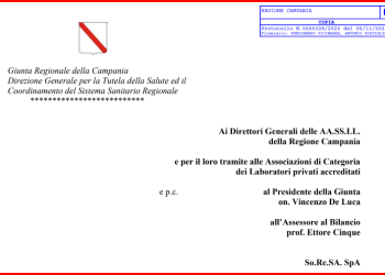Campania: DD.G.R.C. n. 423/2025 e n.647/2025. Linee di indirizzo per la riorganizzazione della rete deilaboratori privati accreditati della regione Campania. Indicazioni e Gruppo di Lavoro. Nota della Regione Campania inviata alle AA.SS.LL.