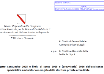 Campania: Consuntivo 2025 e limiti di spesa 2025 e (provvisorio) 2026 dell’assistenza specialistica ambulatoriale erogata dalle strutture private accreditate. Nota Direzione Generale Tutela per la Salute del 13.04.2026