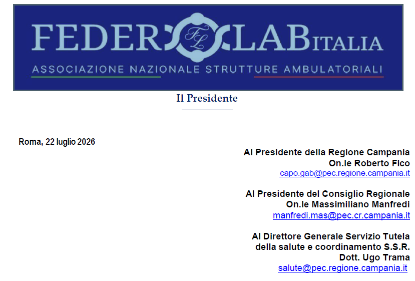 Campania: Specialistica Ambulatoriale “Indicatori di premialità” all. B ex D.G.R.C. n. 215/2022 e ss.mm.ii. Riscontro nota Regione Campania del 08.07.2026
