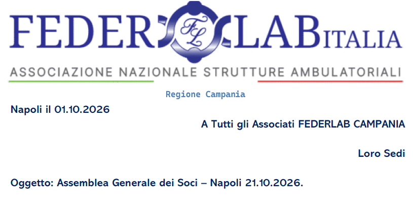 Campania: Assemblea Generale dei Soci – Napoli 21.10.2026 ore 16:00. Hotel Holiday Inn
